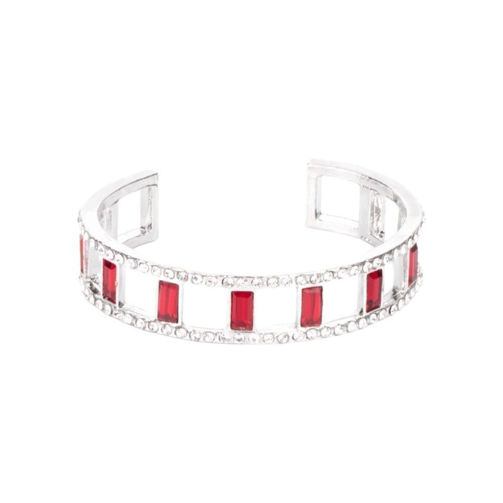 Red & White Multi Shape Crystal Bangle Bracelet Silver Tone Women’s Size OSFM
